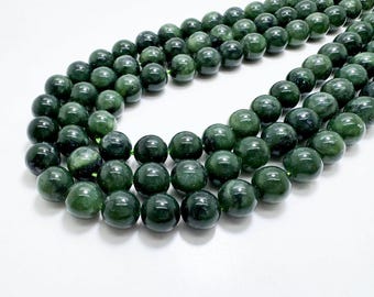 Perline di pietra preziosa rotonda liscia e lucidata in giada nefrite verde canadese naturale canadese - RN153