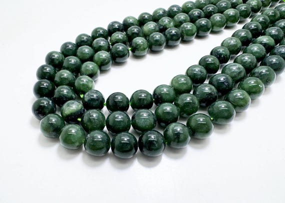 Natural Canada Candian Jade Green Nephrite Jade Smooth Polished Round Gemstone Beads - RN153