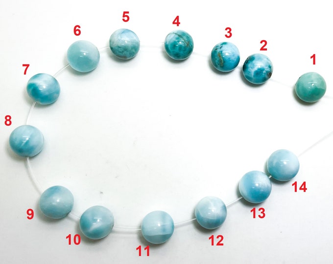 Single Bead - High Quality AAA Genuine Larimar Natural Gemstone Smooth Polished Round Sphere Stone 12mm Beads - PG311 Single