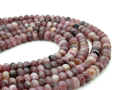 Cherry Rose Lepidolite Rondelle Beads: Natural Smooth Gemstone (5mm x 8mm) - RDF59