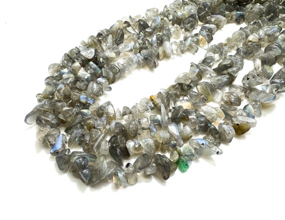 Natural Gray Rainbow Labradorite Pebble Chips Small Nugget Assorted Size Gemstone Beads - PGS114