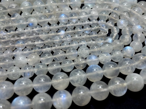 AAA Natural Blue Flash Genuine Rainbow Moonstone 4mm 6mm 8mm 10mm Polished Smooth Round Gemstone Beads - PG02