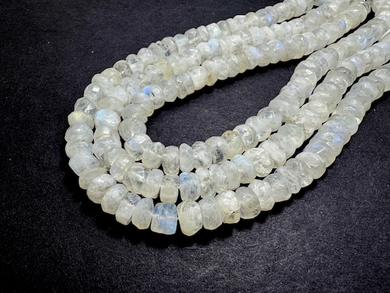 Natural Moonstone Beads, High Quality Grade AA Rainbow Moonstone Faceted Rondelle Gemstone Beads - 8" - 10" Strand - RDF93