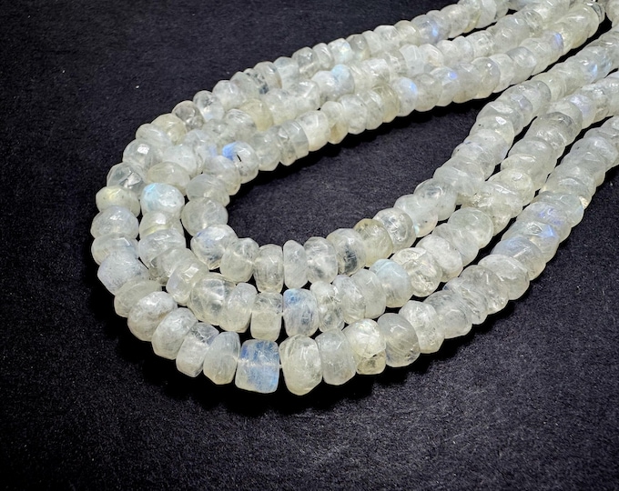Natural Moonstone Beads, High Quality Grade AA Rainbow Moonstone Faceted Rondelle Gemstone Beads - 8" - 10" Strand - RDF93