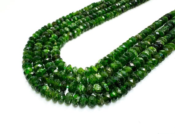 Faceted Chrome Diopside Rondelle Beads: Deep Green Gemstone, 5mm 6mm