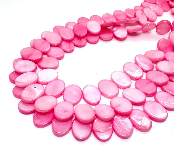 Pink Mother of Pearl Oval Beads Genuine 12x9mm MOP Shell Flat Ovals Iridescent Vibrant Rose Pink Artisan Jewelry Making Supply - PG323