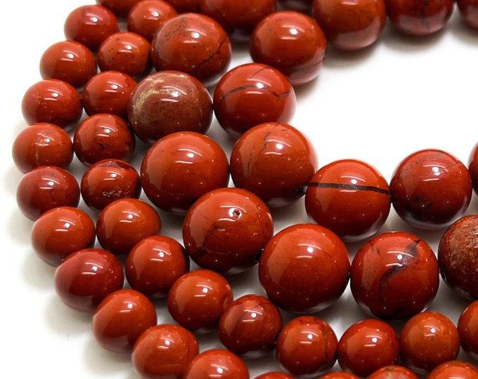 Natural Red Poppy Jasper Smooth Polished Round Gemstone Beads 6mm 8mm - PG303