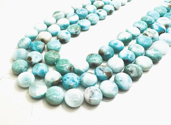 Natural Blue Larimar Gemstone Beads: Polished Flat Round, 5mm x 10mm - PG313