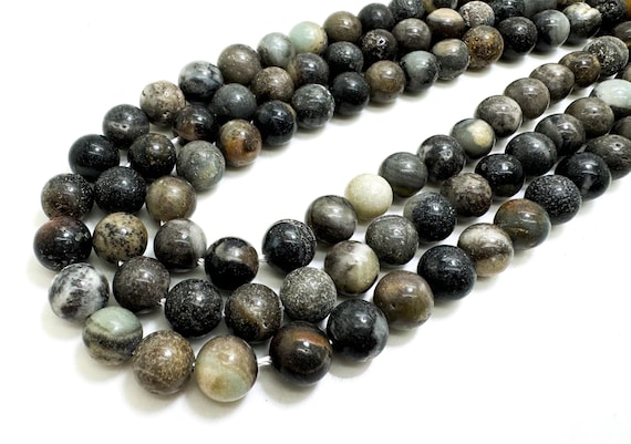 Natural Gray Jasper Smooth Polished Round 8mm Gemstone Jewelry Making Beads - RN198D1