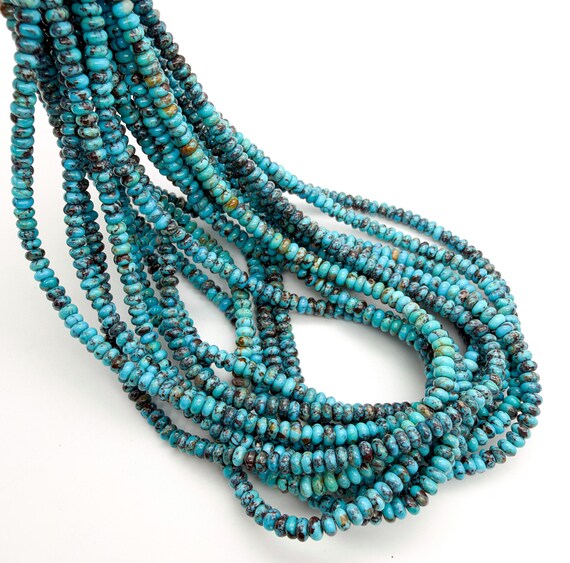 Genuine Arizona Blue Natural Kingman Turquoise Rondelle 2x4mm Smooth Untreated Gemstone Beads Spacer for Fine Jewelry Making PG95A