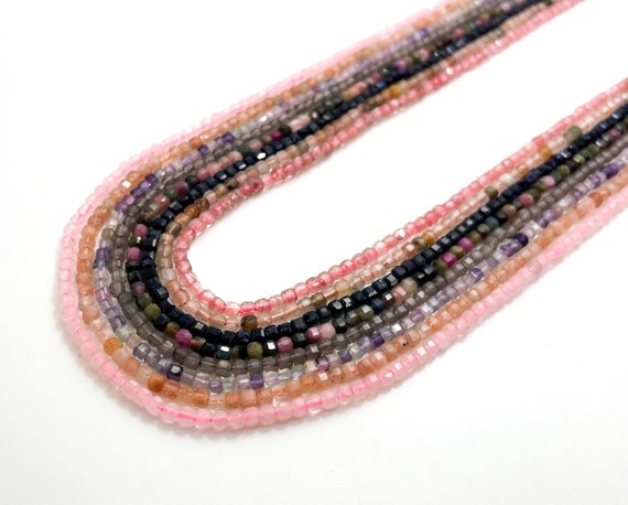 Natural Rose Strawberry Smokey Quarta Fluorite Sunstone Tourmaline Sandstone Beads, Faceted Cube 2mm Natural Gemstone Beads - RDF95