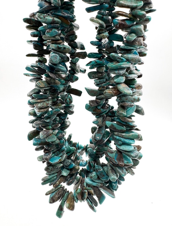 Natural Hubei Turquoise Elongated Chip Flakes, Freeform Spike Stick Beads, Dark Teal Blue Matrix Raw Nugget Gemstone Strands PGS372-12