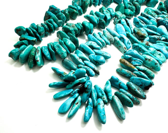 Natural Turquoise Beads, Genuine Blue Arizona Kingman Turquoise Smooth Rough Nugget Stick Chip Gemstone Beads (Assorted Size) - PGS404