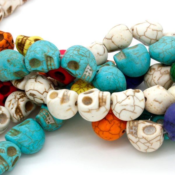 Howlite Turquoise Beasd, Skull Head Skullet Skullten Howlite Loose Gemstone Beads - (Rainbow, White, Blue, Navy) - PG315