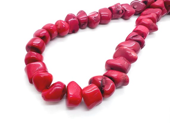 Natural Red  Bamboo Coral Chunky Nuggets Genuine 15mm Assorted Polished Gemstone Vibrant Crimson Sea Coral Jewelry Making Supply