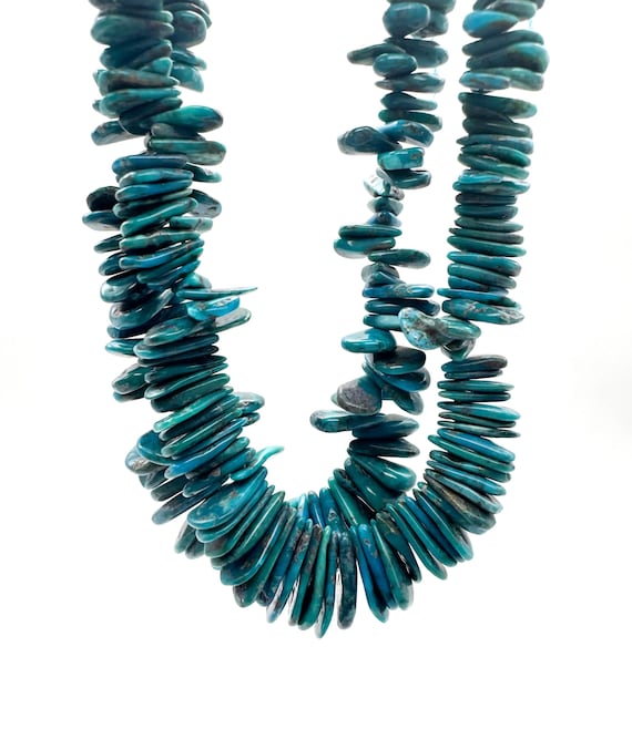 Natural Hubei Turquoise Graduated Nugget Flat Teardrop Pear Gemstone Beads – Blue Green Turquoise Slice Strand - PGS370-1