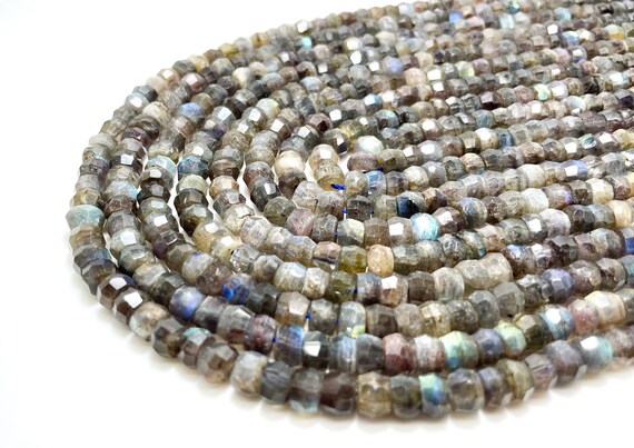 Labradorite Beads, High Quality Natural Grey Rainbow Labradorite Faceted Rondelle 5mm x 7mm Gemstone Beads - RDF89