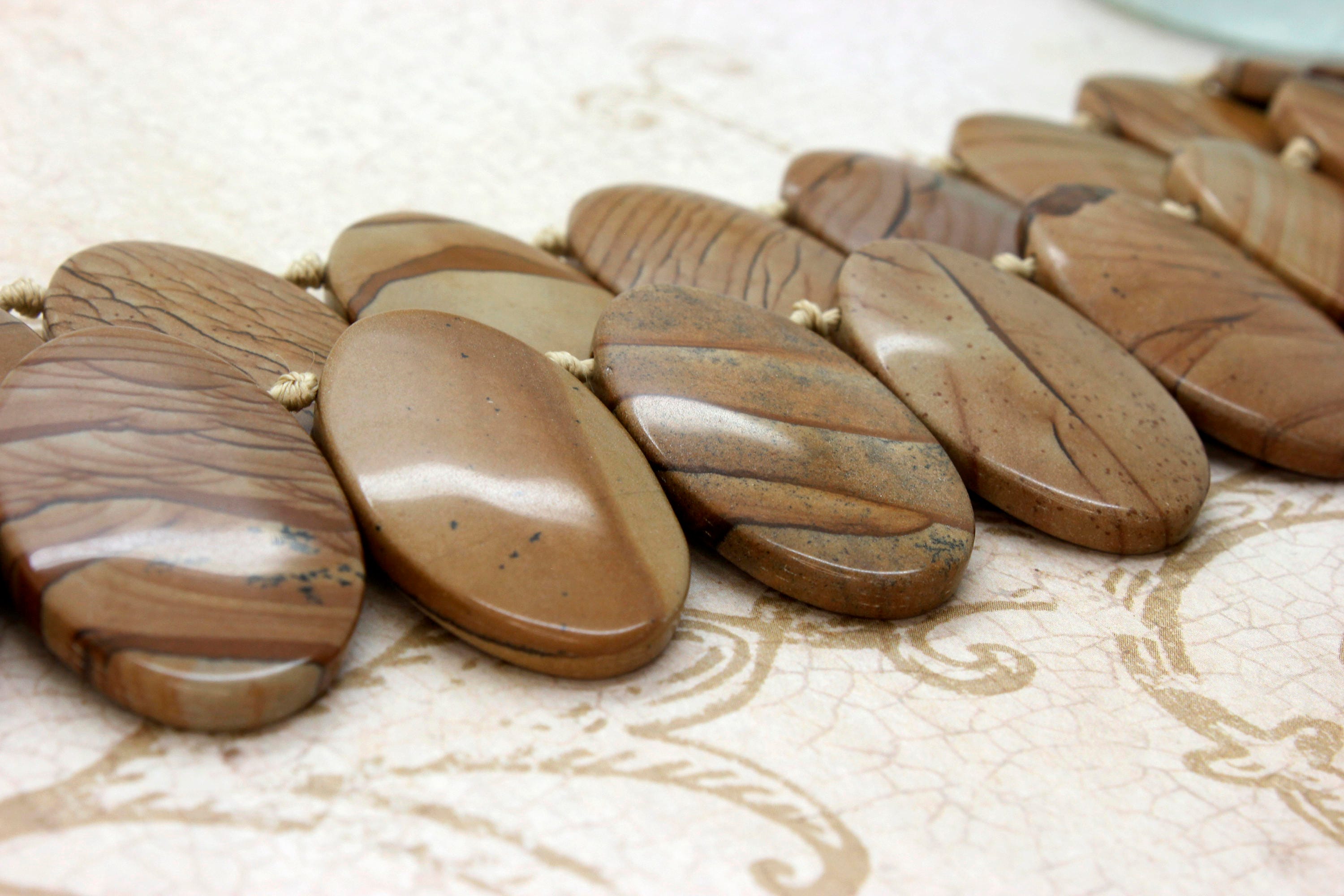 Natural Jasper Wood Brown Jasper Natural Flat Oval Smooth Etsy