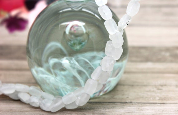 Clear Quartz Beads, Matte Clear Quartz Flat Rectangle Natural Gemstone Beads - 15.5" strand -  size 8mm x 10mm - PG120