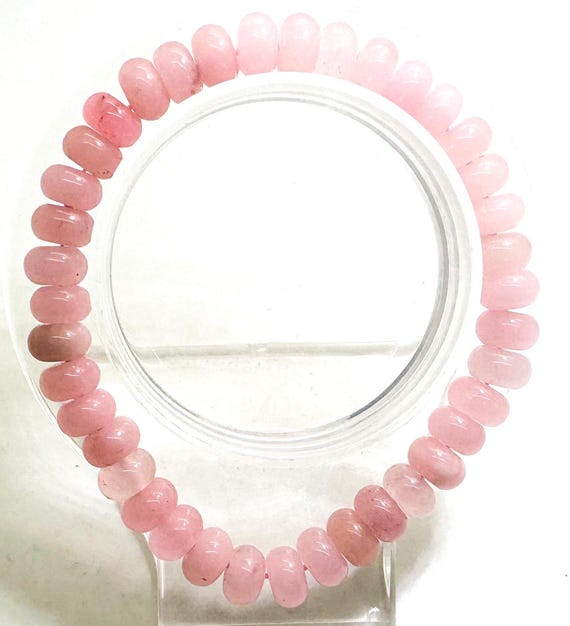 Handmade Rose Quartz Bracelet: 8mm Rondelle Gemstone Beads
