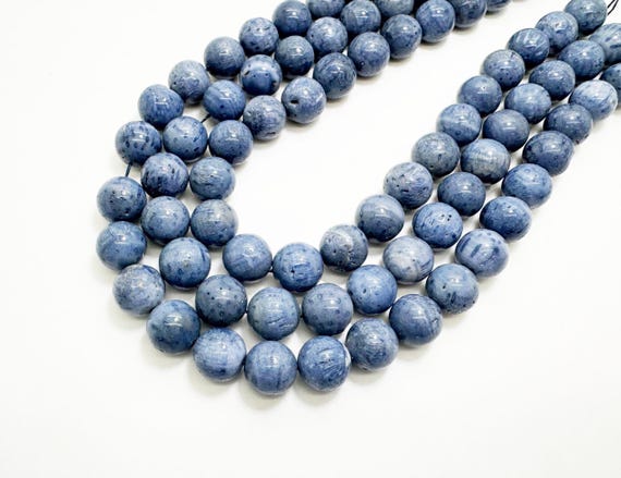 Natural Blue Coral Round Beads | Smooth Round Shape | 11mm | 16" Strand | Ocean Blue Coral | Jewelry Making Supplies PG314