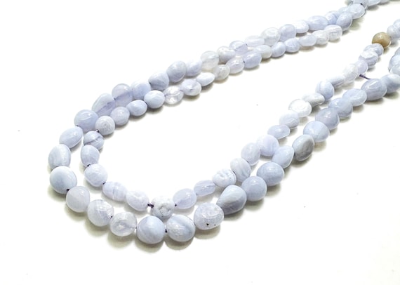 Natural Blue Lace Agate Smooth Small Pebble Nugget Gemstone Beads PG225