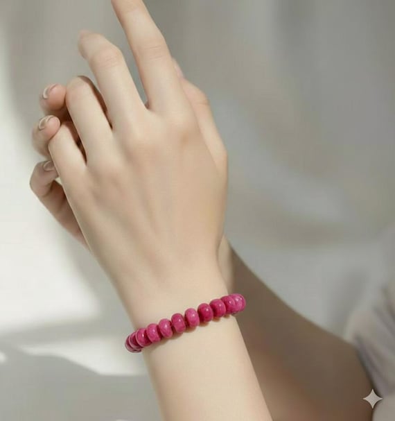 Hot Pink Jade Rondelle Bracelet: Handmade Gemstone Beaded Accessory