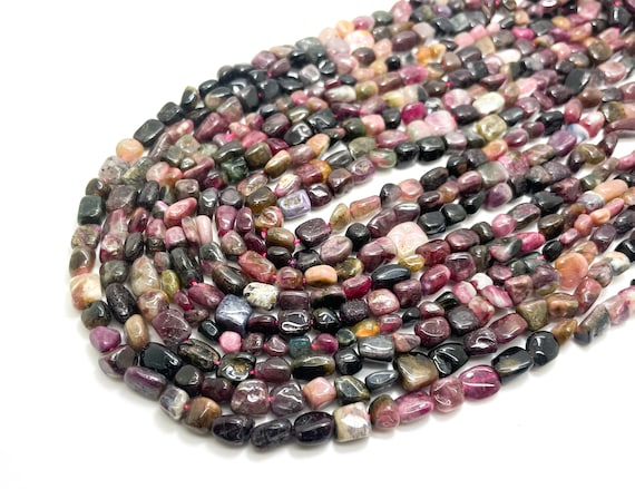 Multi-Color Tourmaline Beads, Natural Tourmaline Nugget Irregular Chips Polished Smooth Gemstone Beads - PGS50B