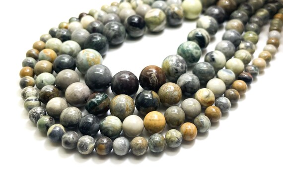 Natural Jasper Beads, Gray Myanmar Jasper Polished Smooth Round 6mm 8mm 10mm 12mm Gemstone Beads - RN181