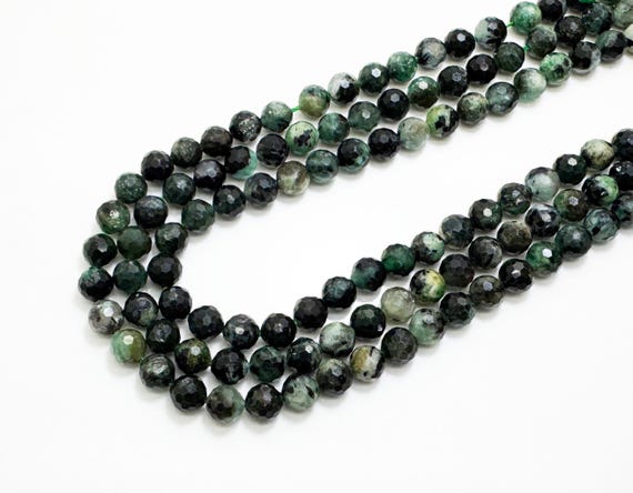Natural Emerald in Matrix Faceted Round Beads 7mm | Green Gemstone Strand | Jewelry Making Beads, Bracelet Necklace Supplies RNF26