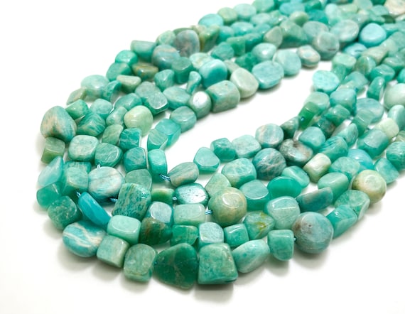 Green Amazonite Beads, Natural Amazonite Polished Nugget Pebble Round Barrel Gemstone Beads - PG318