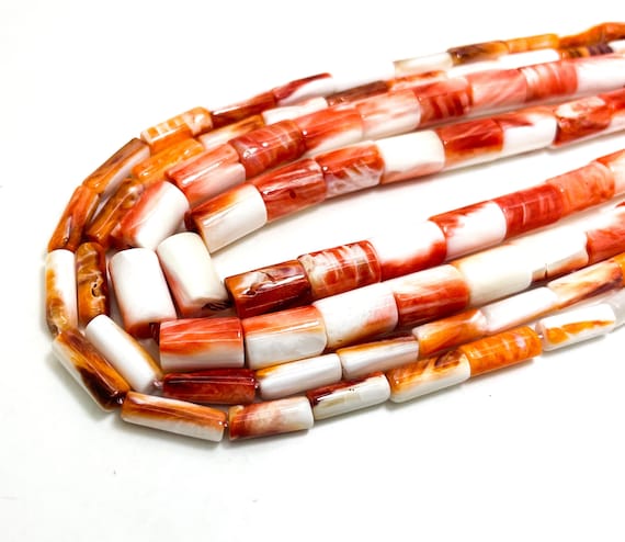 Natural Genuine Native America Spiny Oyster Shell Stick Tooth Cylinder Smooth Orange Beads - PG205