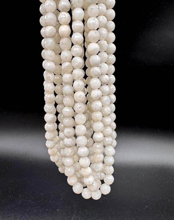 Natural Moonstone Beads, Rainbow Moonstone Faceted Round Ball Sphere Natural Gemstone for Jewelry Making - PG41
