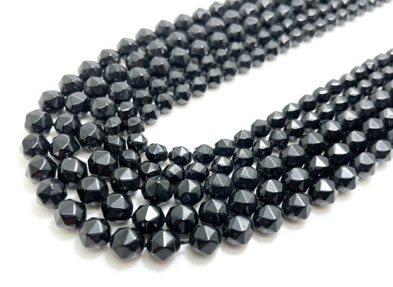 Natural Black Spinel Beads, Faceted Round Polished Black Spine 6mm 7mm Gemstone Beads - PGS76