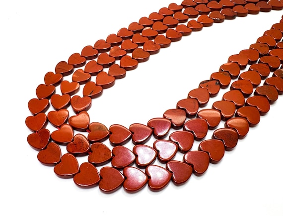 Natural Red Poppy Jasper Flat Heart Beads: Polished Gemstone for Jewelry Making (6mm or 8mm) - PGS411