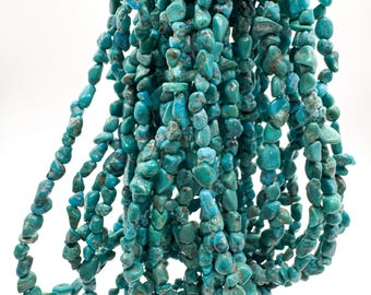Natural Turquoise Beads, Genuine Blue Arizona Turquoise Smooth Rough Small Tiny Nugget Chip Gemstone Beads (Assorted Size) - PGS257