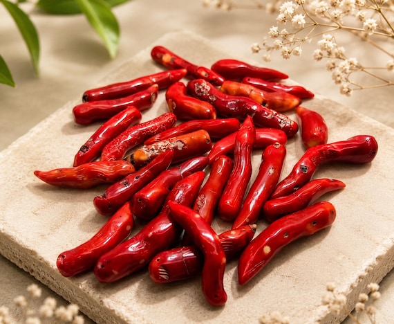Red Coral Chili Shape Pendant Assorted Size Gemstone Beads for Jewelry Necklace Making- PGL-Chili