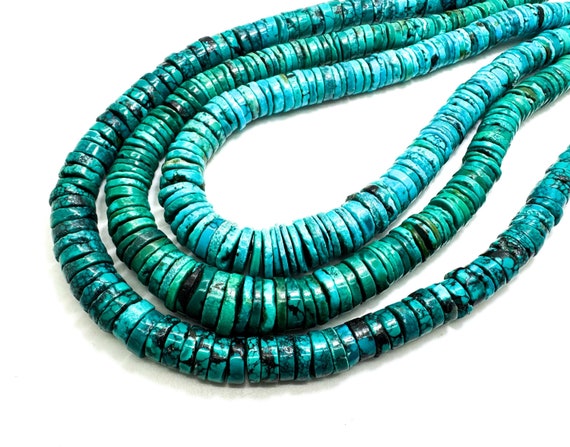 Natural Blue Turquoise, Genuine Blue Turquoise Smooth Flat Disc Hishi Graduated Gemstone Beads (Assorted Size) - PGS280