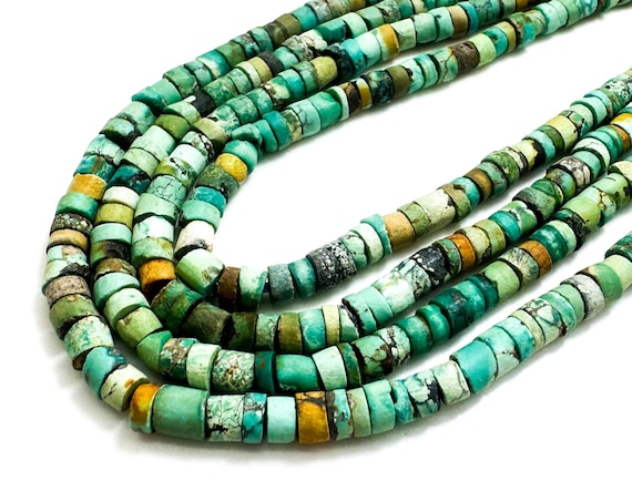 Natural Genuine Turquoise, Blue Green Arizona Kingman Turquoise Heishi Rondelle Disc 3mm 4mm 6mm Gemstone Beads - PG93A