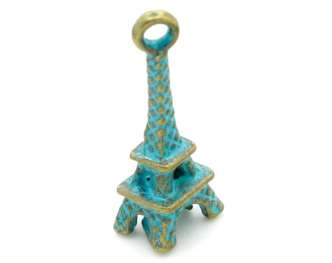 Antiqued Patina Green Bronze Charm Beads Pendant Earing 20mm x 7mm x 5mm - Eiffel Tower