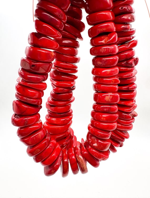 Natural Red  Sponge Coral Nugget Rondelle Beads Large Polished Focal Beads Vibrant Crimson Sea Tumbled Slabs Bold  Jewelry Supply RC16