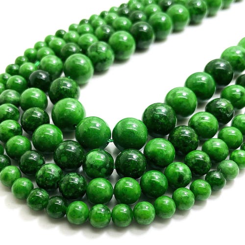 Perles de pierre gemme rondes véritable véritable jade vert russe vert naturel lisse poli 6 mm 8 mm 10 mm 12 mm - RN188
