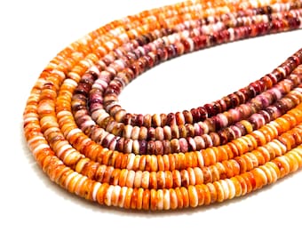 Genuine Natural Native America Purple Orange Spiny Oyster Shell Rondelle Disc Raw 2mm x 6mm Beads - PG159