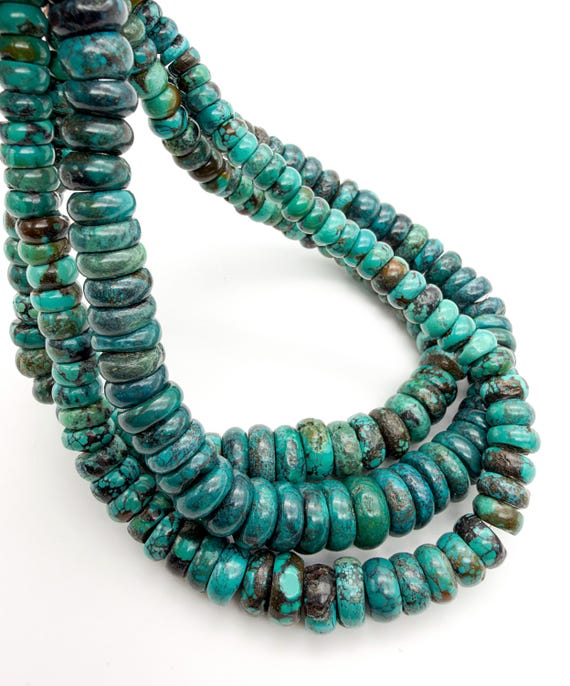 Natural Hubei Turquoise Beads Graduated Rondelle Heishi 6-16mm Green Blue Brown Matrix  Untreated Gemstone for Jewelry Making - PGS396B