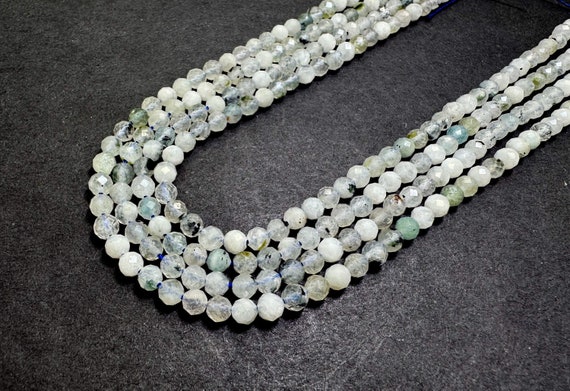 Natural White Rainbow Moonstone Faceted Round 4mm Gemstone Beads - RNF21