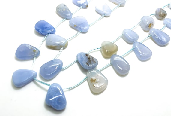 Natural Blue Lace Agate Flat Triangle Nugget Pebble Polished Gemstone Beads - PGS383