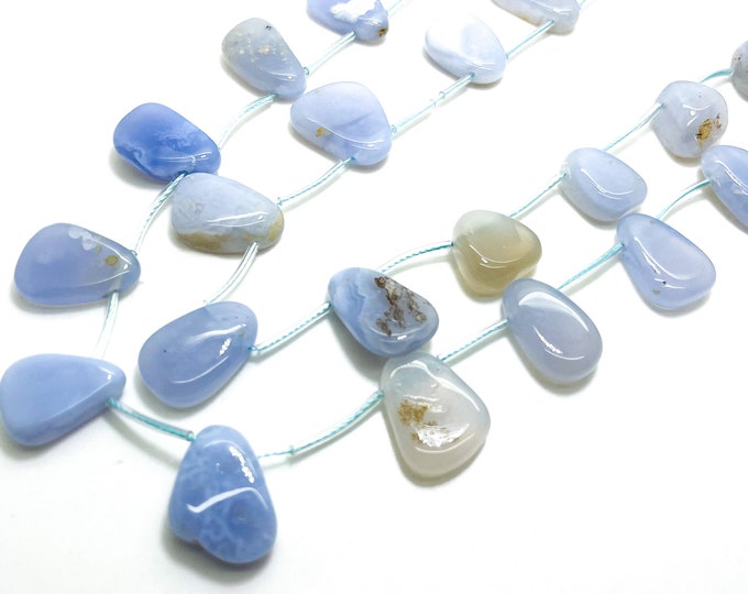 Natural Blue Lace Agate Flat Triangle Nugget Pebble Polished Gemstone Beads - PGS383