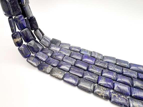 Natural Lapis Lazuli Beads Flat Rectangle 13x18mm 15x20mm Blue Gemstone Pyrite Matrix 15.5" Strand Jewelry Making - PG97