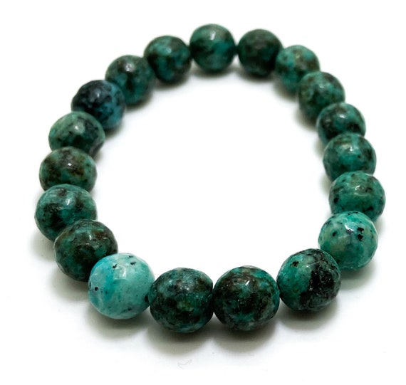 Green Jasper Bracelet 10mm Faceted Green Jasper Gemstone Etsy
