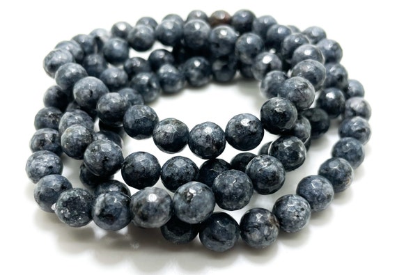 Gray Jasper Bracelet, Natural Jasper Round Faceted Gemstone Beads Stretch Elastic Cord Handmade Beaded Bracelet - PGB179